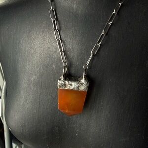 Carnelian Crystal Pendant Necklace statement jewelry witchy biker style necklace